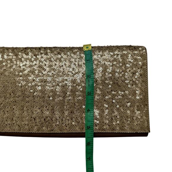 BANANA REPUBLIC Bronze Sequin Clutch Purse Wallet Satin Magnetic Close Formal - Picture 6 of 7